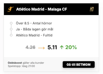 Boost Atletico Madrid vs Malaga CF