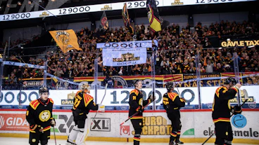 Brynas spelare firar med supportrarna