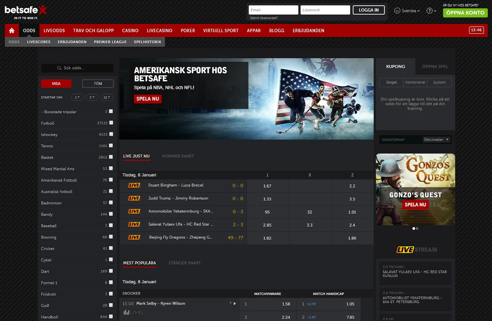 Betsafe Odds