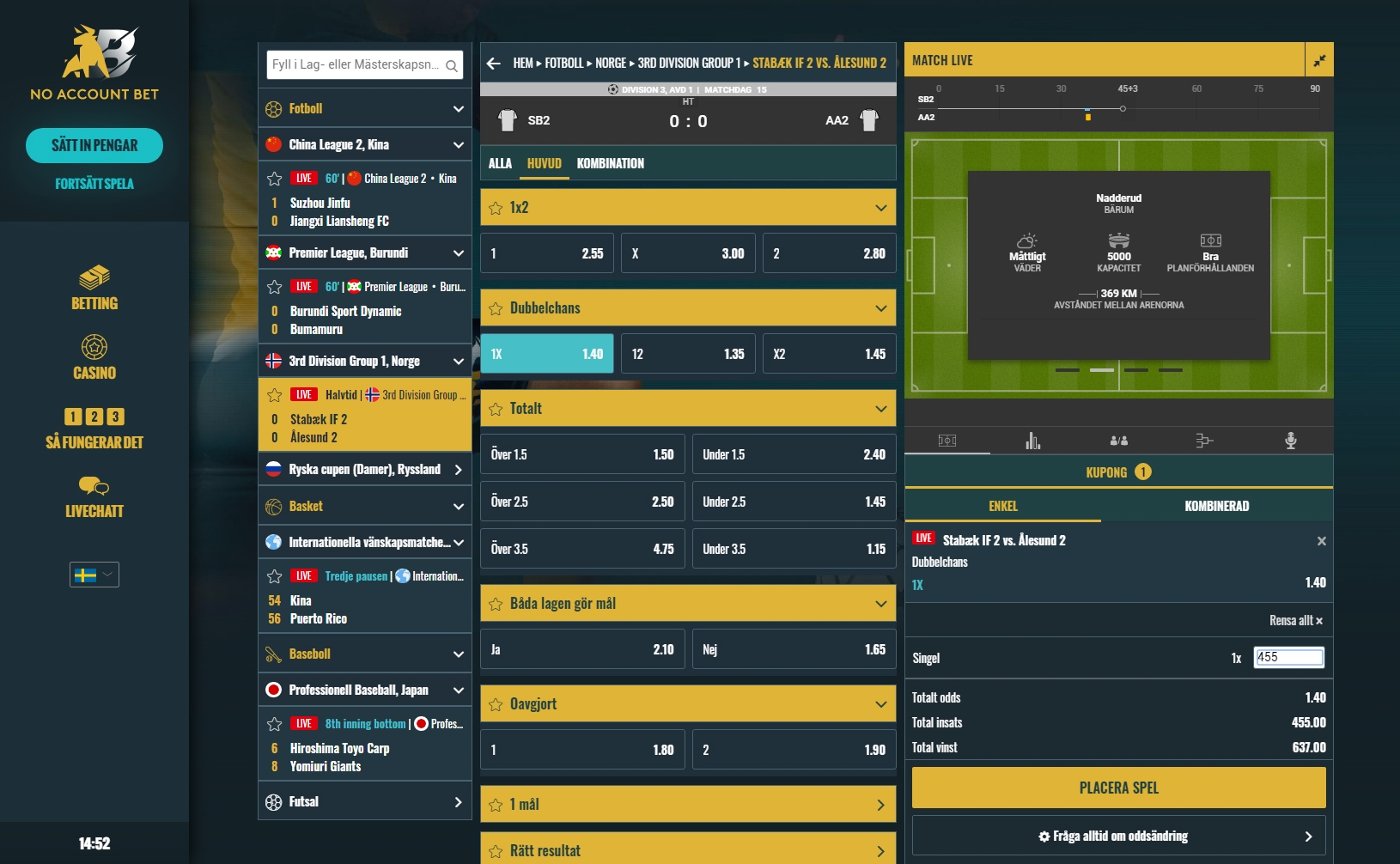 No Account Bet Liveodds