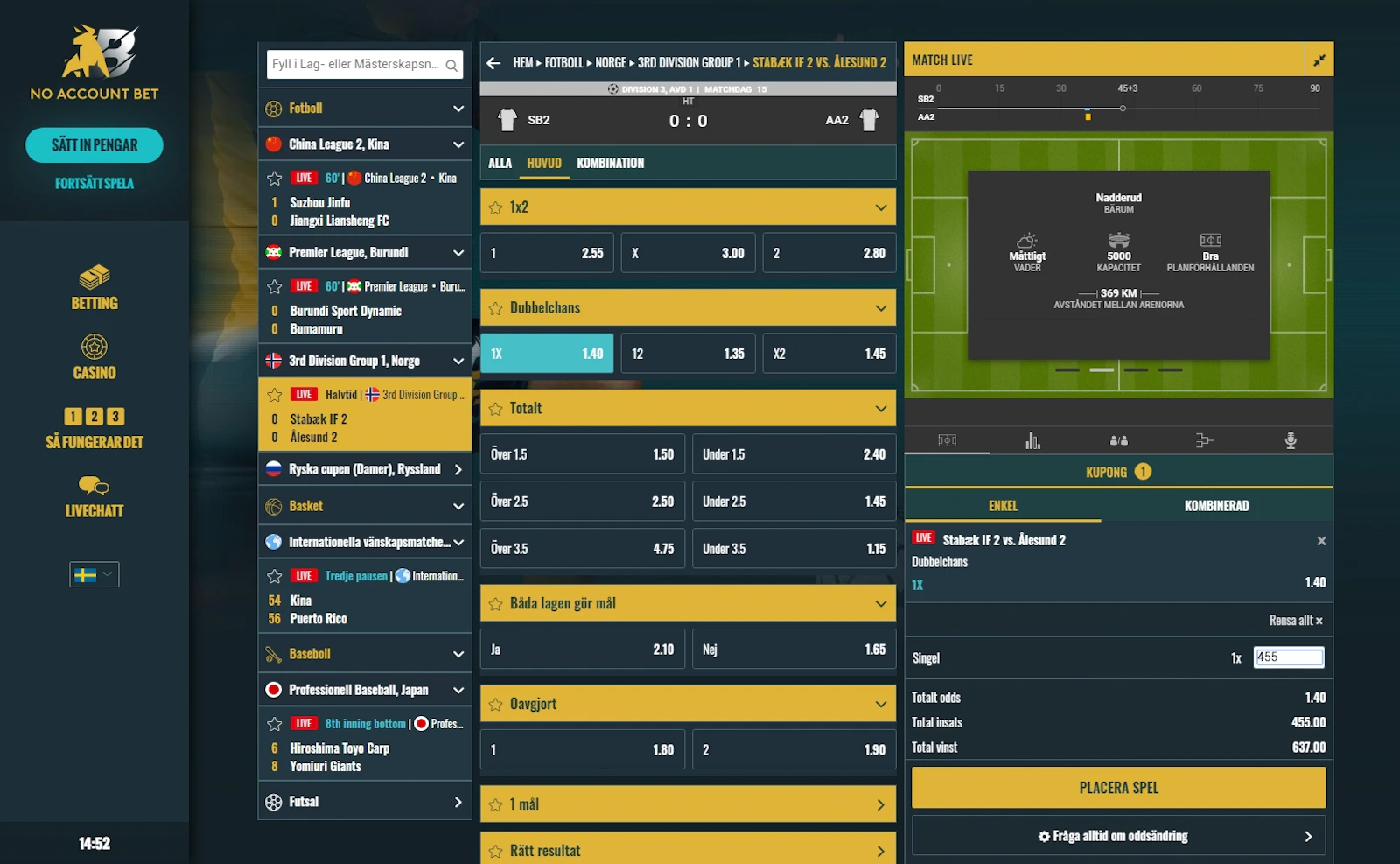 No Account Bet Liveodds