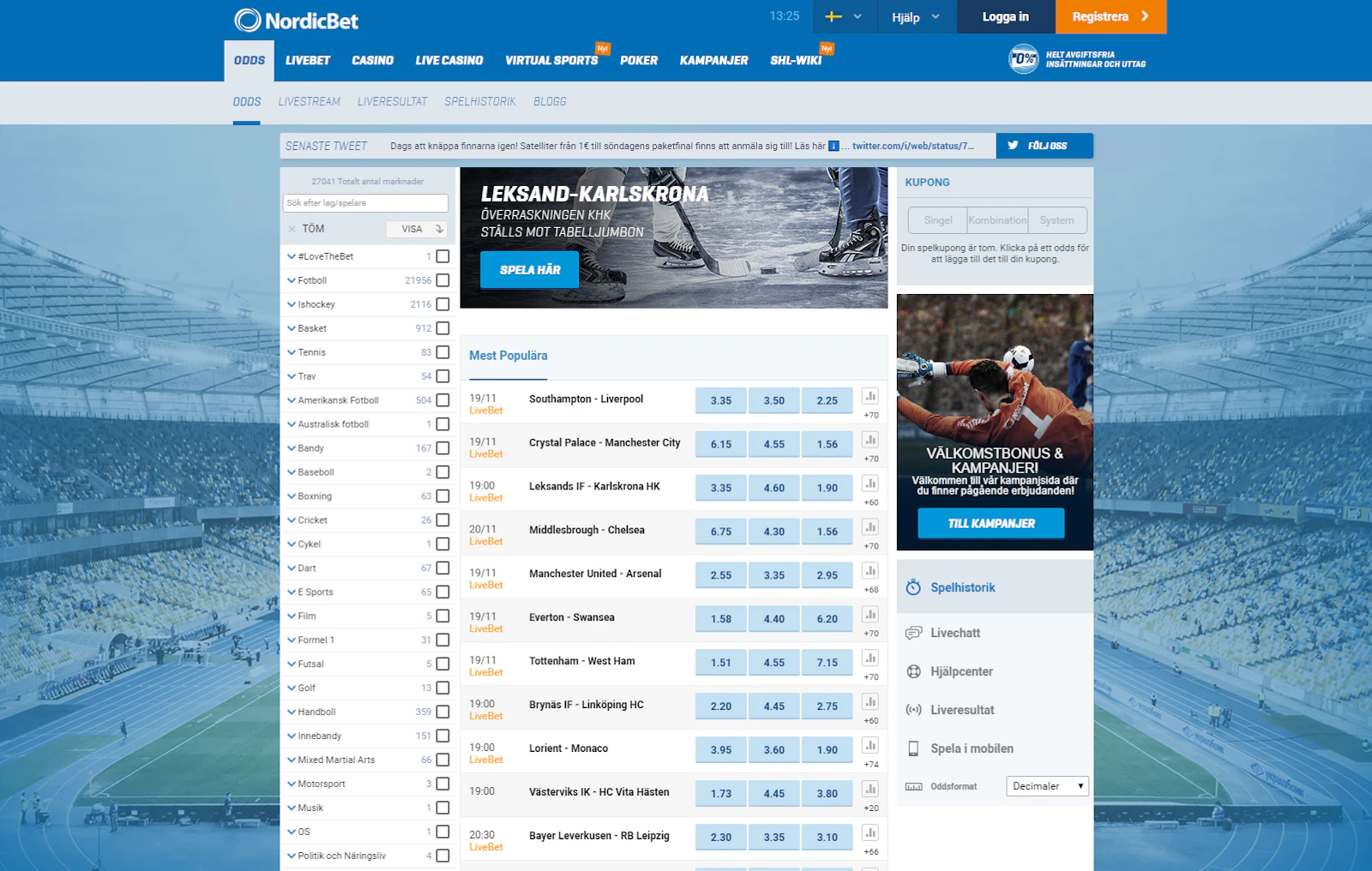 Nordicbet Odds