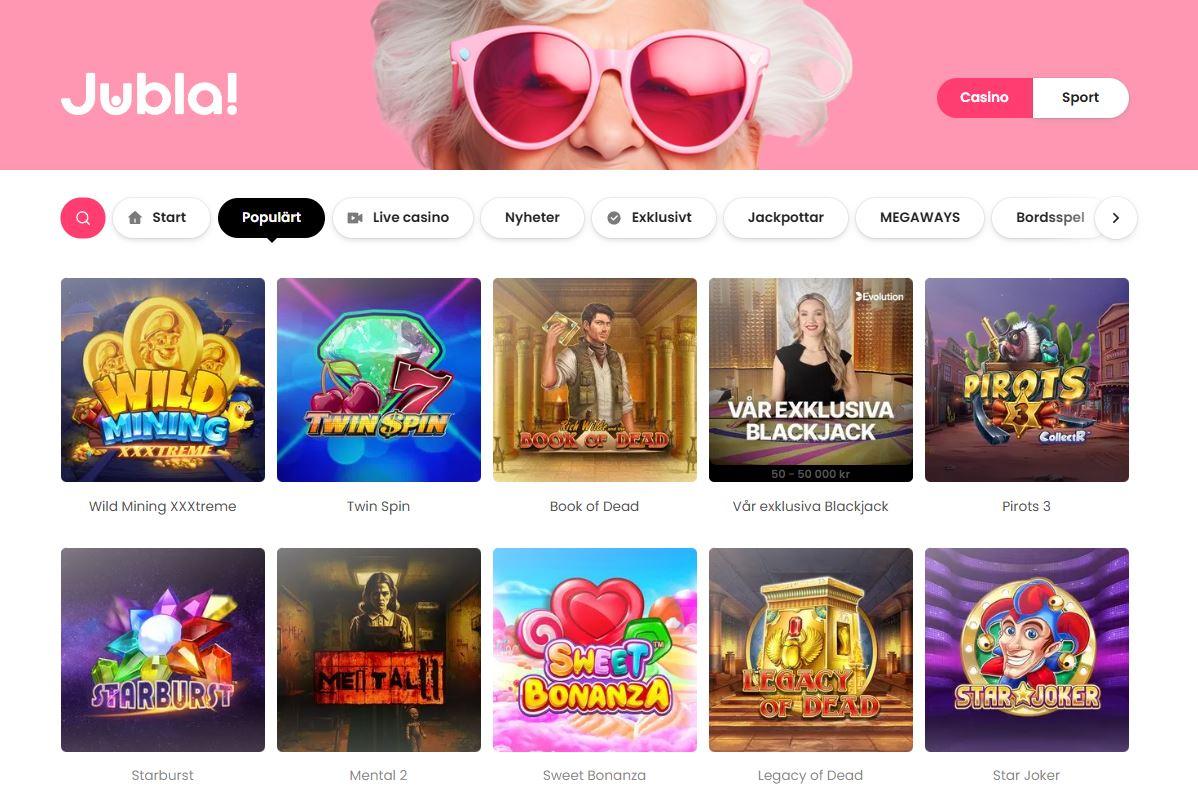 Jubla casino populära casinospel desktop