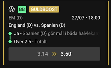 England - Spanien oddsboost Dam-EM 2025 Final