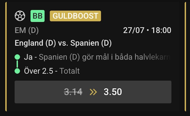 England - Spanien oddsboost Dam-EM 2025 Final