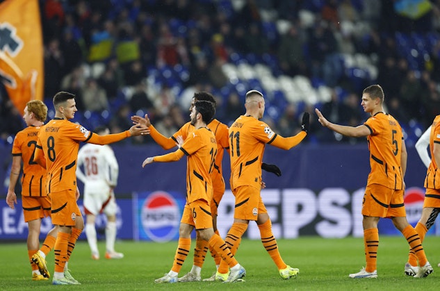 Shakhtar Donetsk-spelare under en Champions League-match förra säsongen.