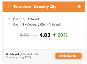 Tottenham vs Coventry boost