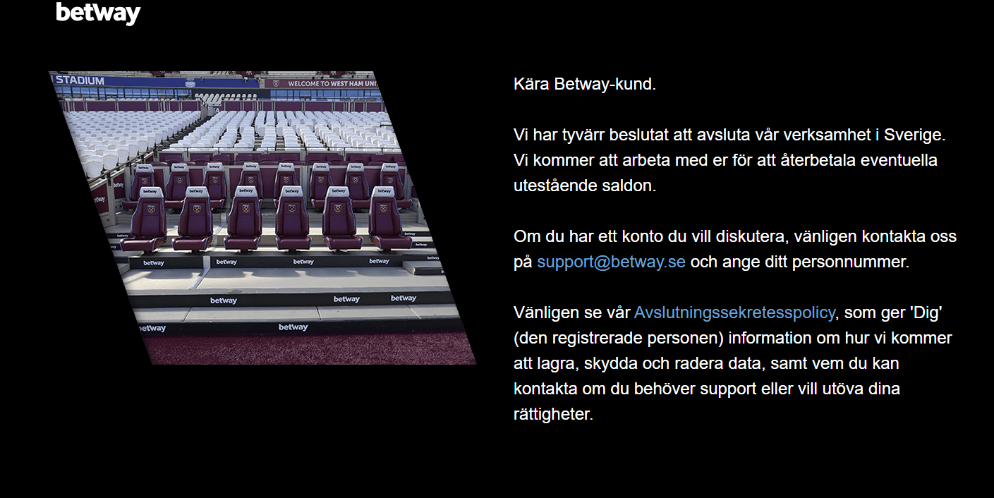 Betway lämnar