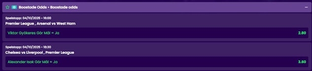 Boostade odds alexander isak gyokeres