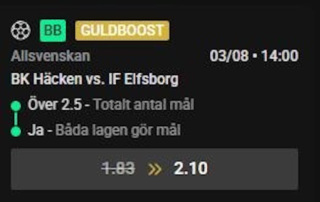 Häcken elfsborg oddsboost