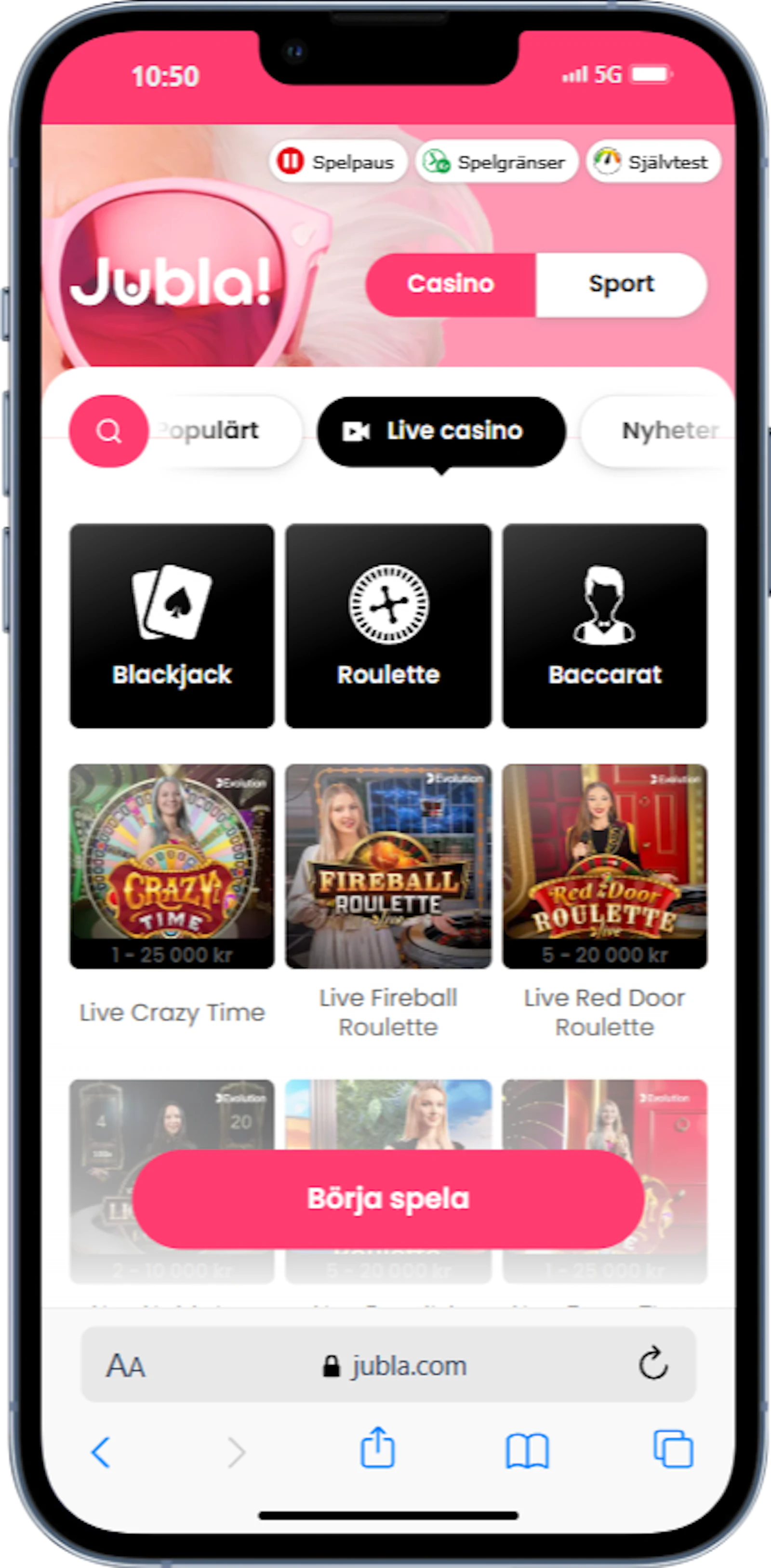 Jubla casino live casino mobil