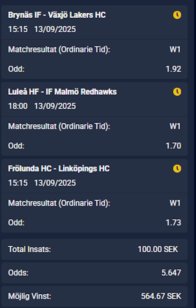 trippel SHL odds & tips